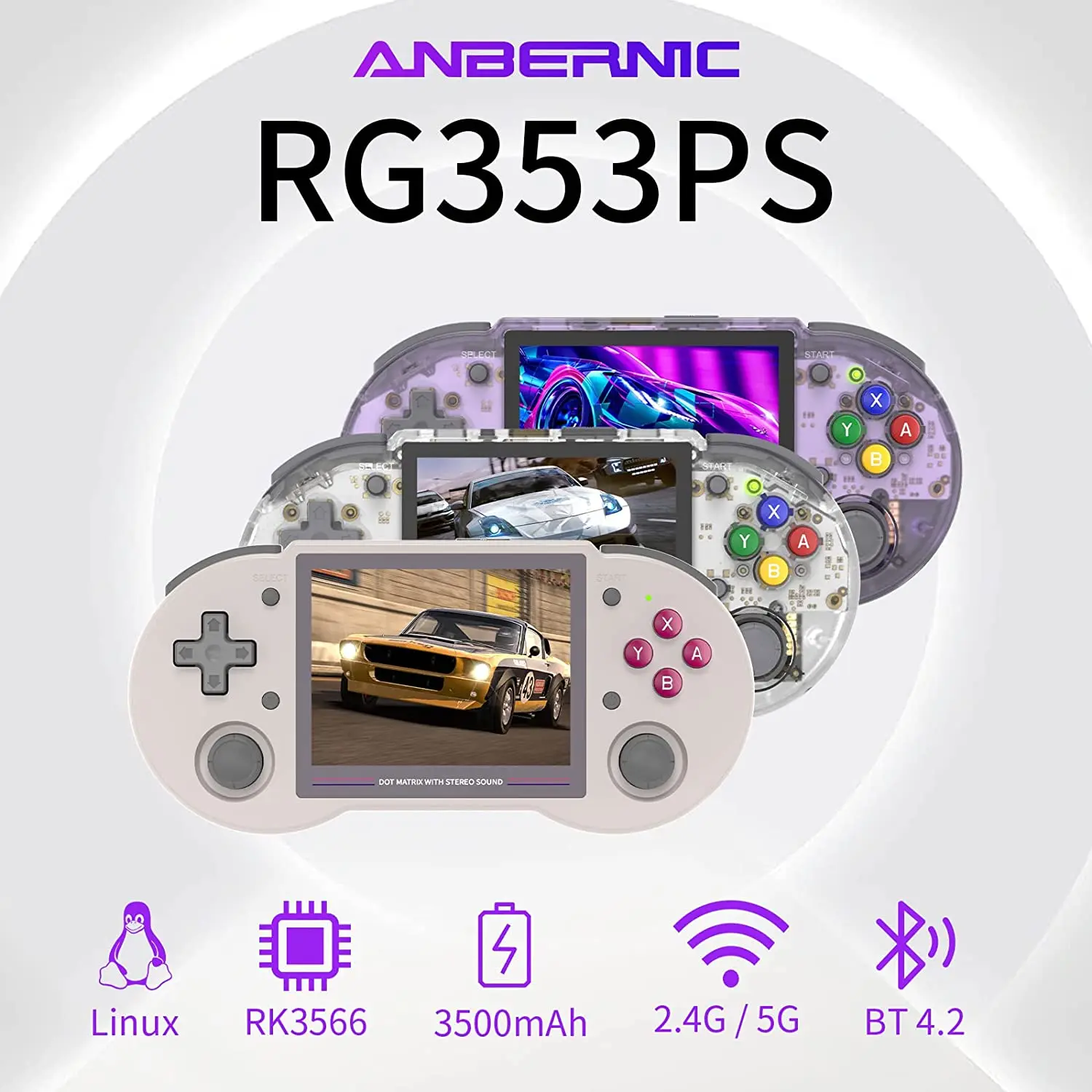 

RG353PS Ретро Портативная игровая консоль, Единая система Linux RK3566 Чип 3,5-дюймовый IPS-экран 128G TF-карта Предустановленная 4000+ игр Поддержка 5G WiFi 4.2 ...