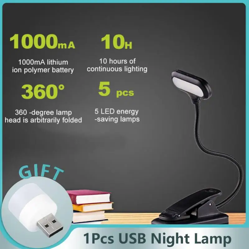 

LED Eye Protection Book Night Light Adjustable Mini Clip-On Study Desk Lamp Battery Powered Flexible For Travel Bedroom Reading