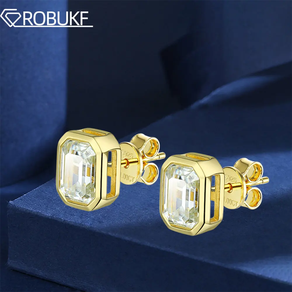 

925 Sterling Silver 1 Carat Moissanite Stud Earrings For Women Rectangle Sparkling Moissanite Diamond Wedding Party Fine Jewelry