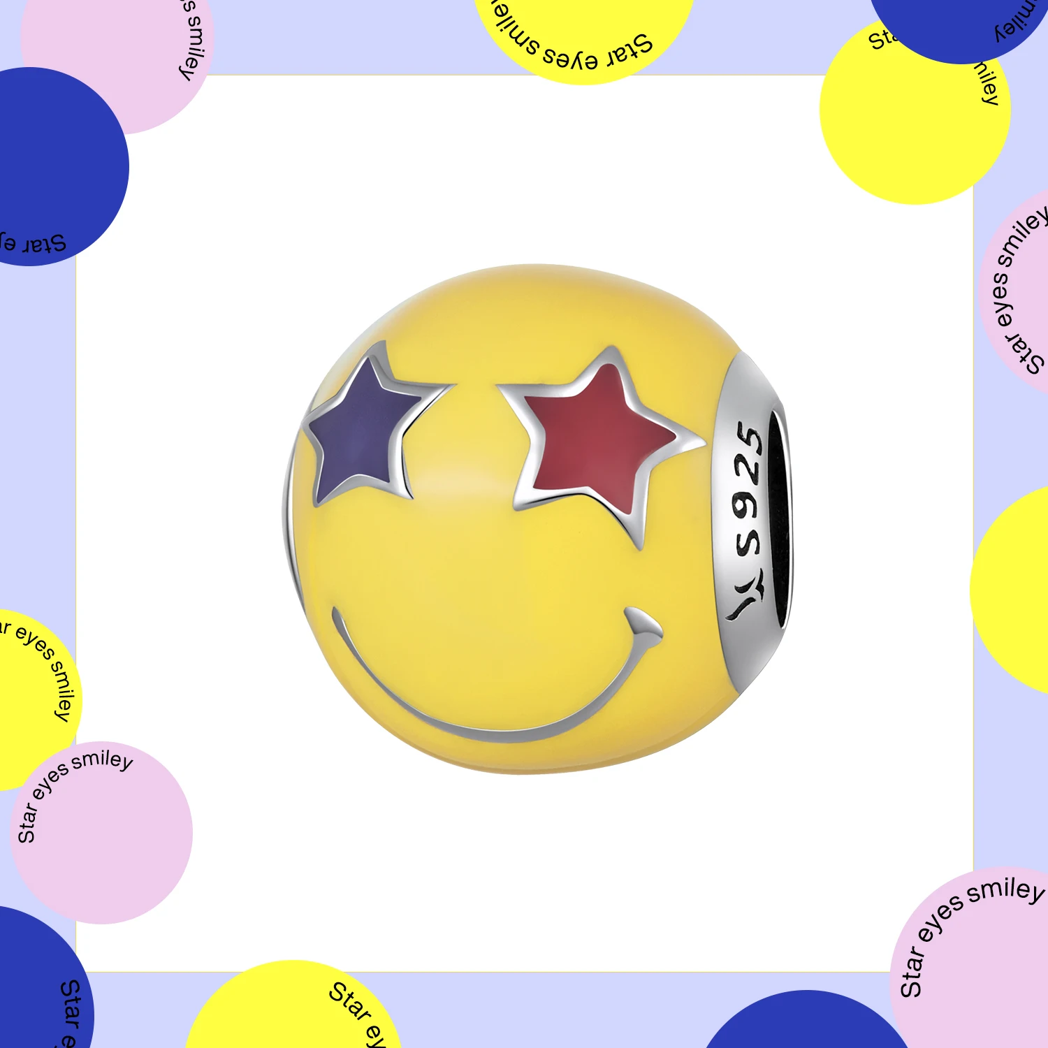 

WOSTU 925 Sterling Silver Star Eyes Smiley Yellow Charm Bead Pendant Fit Original Bracelet Necklace For Women Jewelry CQC2190