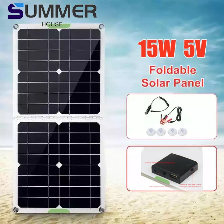 

2023 15W Folding Solar Panel Power Kit Complete 12V/6V Solar Power Bank Phone Charge RV Car Battery Cell for Travel Camping 40W