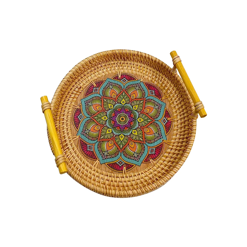 

Basket Woven Rattan Storage Serving Fruit Round Tray Wicker Bread Baskets Stackable Naturalsnacktrays Vegetable Vegetables Plate