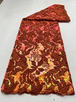 orange tulle lace fabric sequins african lace fabric 2021 with stones lace nigerian lace mesh lace 5 yards for women dress