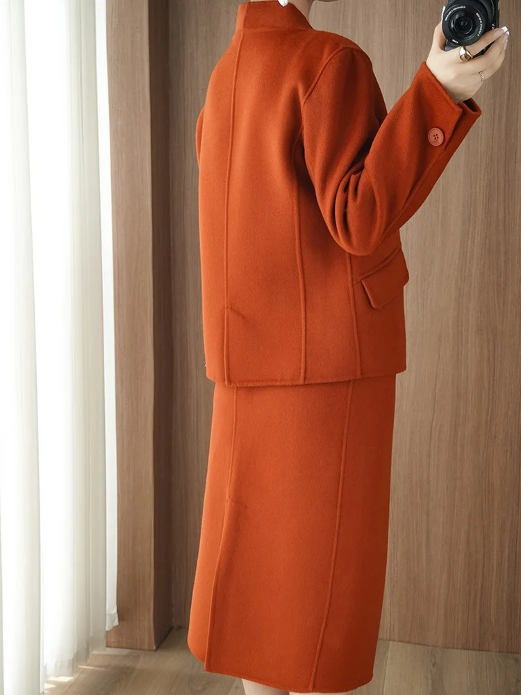 Темпераментная шерстяная верхняя одежда женский костюм осень 2024 двустороннее