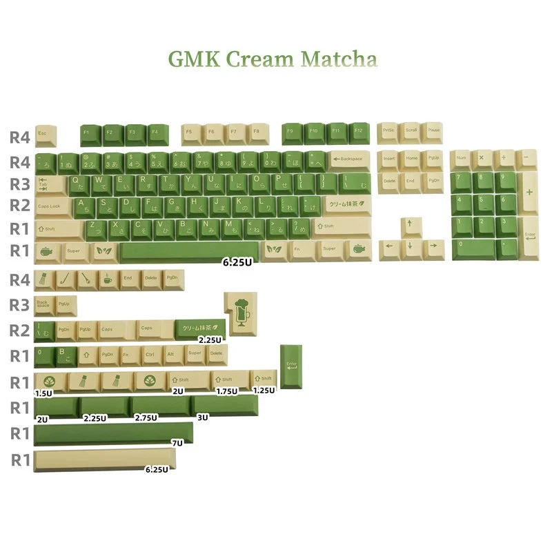 

142 Keys GMK Milk Matcha Keycaps Japanese Root Cherry Profile PBT Dye Subbed Key Caps for Mechanical Keyboard With MX Switch
