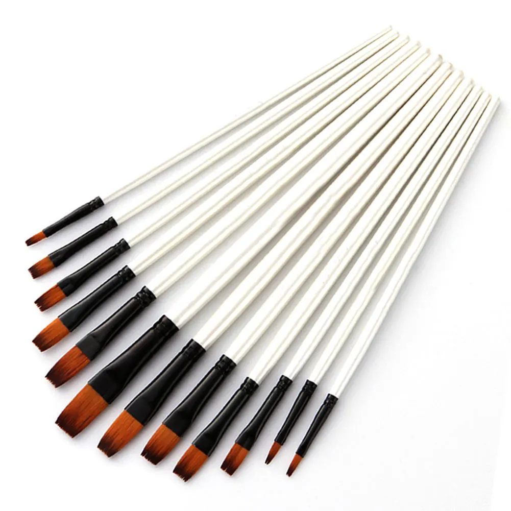 

12pcs Wooden Handle Nylon Hair School Studio Watercolor Brush Art Supplies