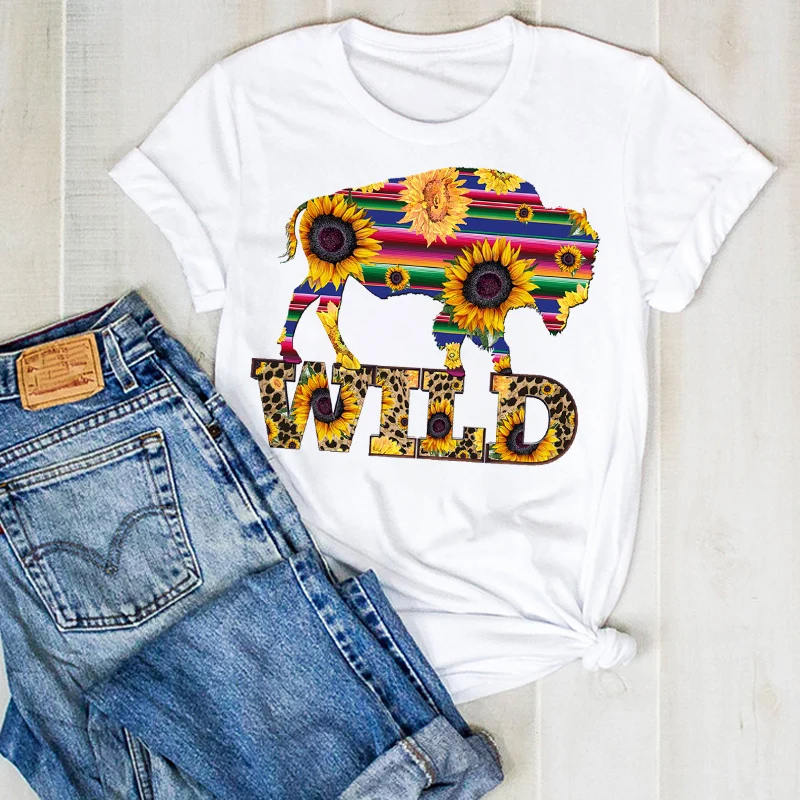 

Women Lady Flower Bull Heifer Fruit Print Ladies Fashion Summer T Tee Tshirt Womens Female Top Shirt Clothes Graphic T-shirt