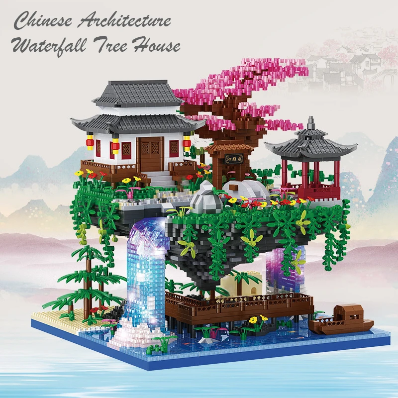 

Balody 16260 World Architecture 3D Mini Diamond Waterfall Pool Building Block MOC Mini Street View Sakura Tree House Brick Gifts
