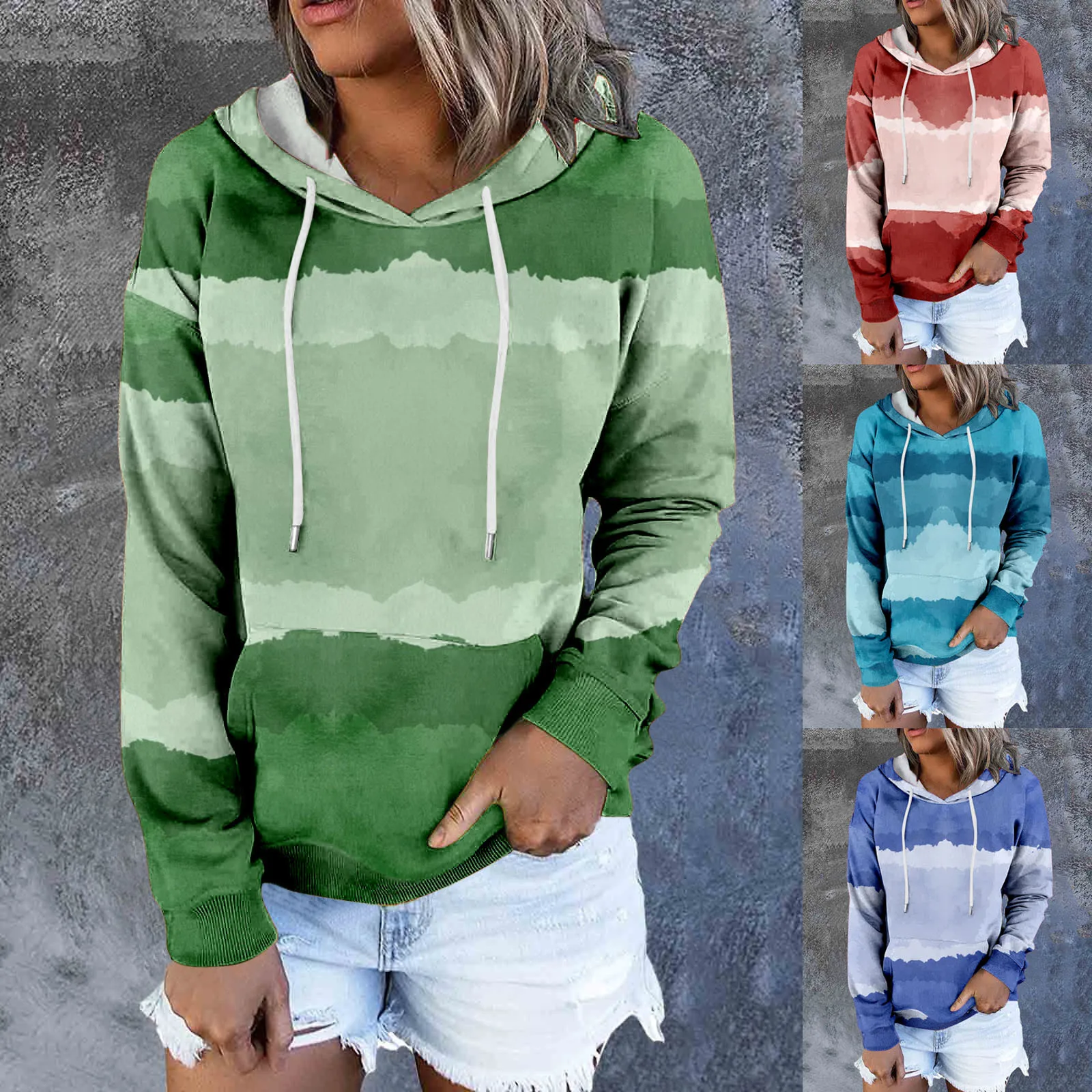 

Свитшот на молнии для женщин, повседневный свитшот на молнии, с градиентным принтом в виде волн, с карманами, на молнии, свитер для сна