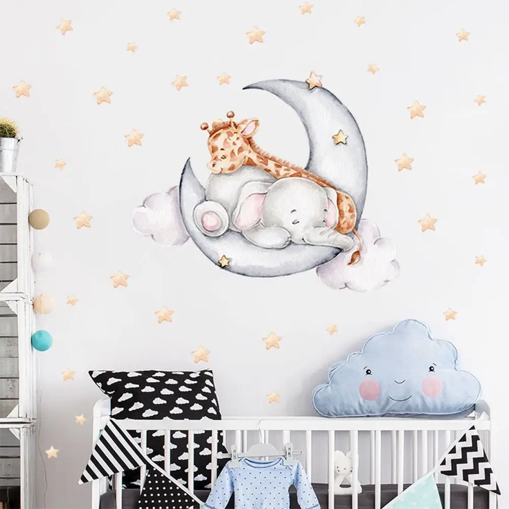

Elephant Giraffe Wall Stickers Child Wall Decorative Vinyl Animal Pattern Moon Wall Stickers For Children's Room Kids Rooms