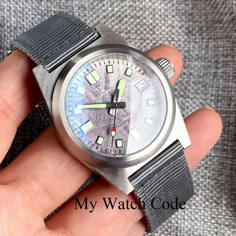 Tandorio Pilot NH35A Meteorolite Grey Diver Mechanical Watch Men 38mm Steel 62MAS Wristwatch Men Nylon Band Timepiece Sport