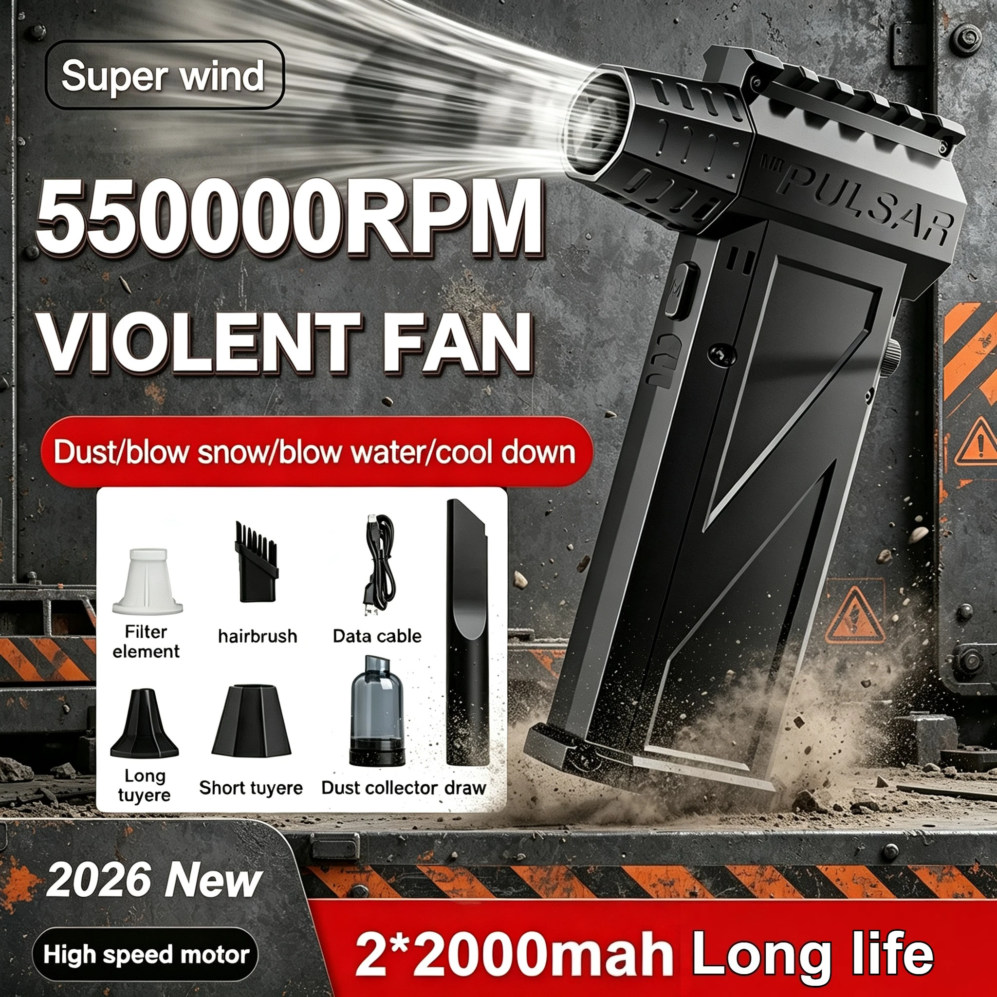 Фото Мощный турбовентилятор Air Blower 550000RPM X3 с бесщеточным двигателем, скорость ветра 187 км/ч, комплект для вакуумной очистки №2