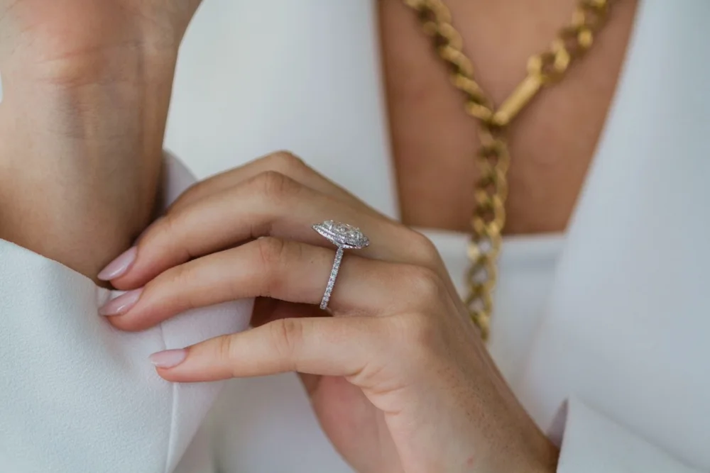 JOVOVASMILE Pear Moissanite Ring Woman 7x11mm 3carat 9k White Gold Double Halo Rings For Women Luxury Jewelry Accesorios Anelli