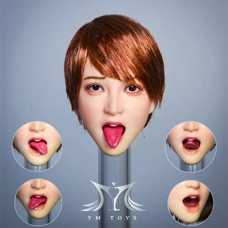 Масштаб 1:6, модель с подвижным языком, женская голова, скульптура YMT043, резьба по голове, подходит для 12-дюймовой экшн-фигурки, куклы, игрушки, веер