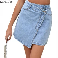 kohuijoo summer 2022 irregular denim skirt women light blue high waist thin jean skirt sexy short skirt korean style harajuku