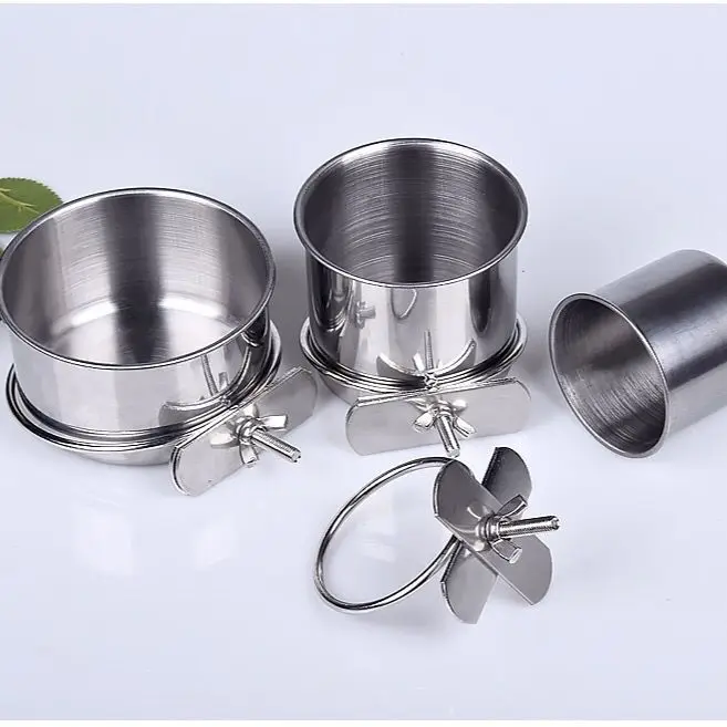 

Миска из нержавеющей стали для попугаев, круглая с подстаканником, подстаканником, подвесной контейнер для еды, искусственная утварь