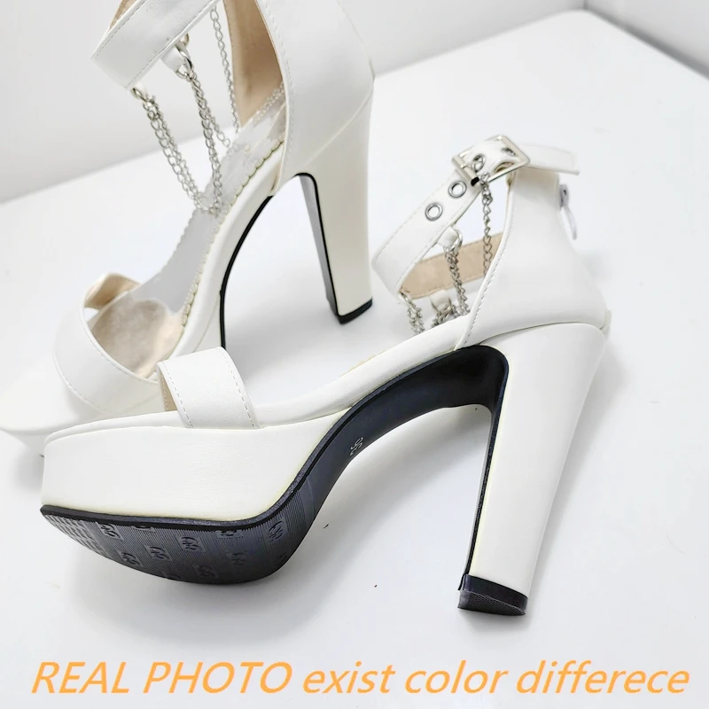ORCHA LISA Laides Sandals Peep Toe Ultrahigh Heel 12cm Buckle Strap Metal Chain Platform 3cm Dating Shoes Plus Size 47 48 50