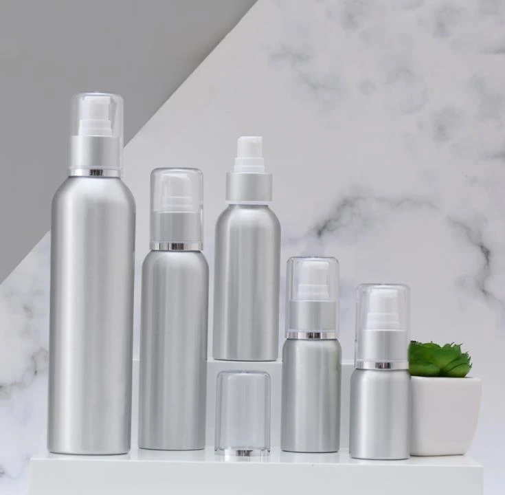 

100pcs 30ml 50ml Aluminium pump Lotion bottle silver ring white Aluminum metal bottle Pump bottles Cosmetic Packaging Tool SN