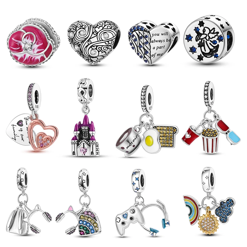 

Coffee Toast Flowers Bead 925 Silver Rainbow clouds Heart Charms fit Original Pandora Bracelet Necklace DIY Jewelry Making