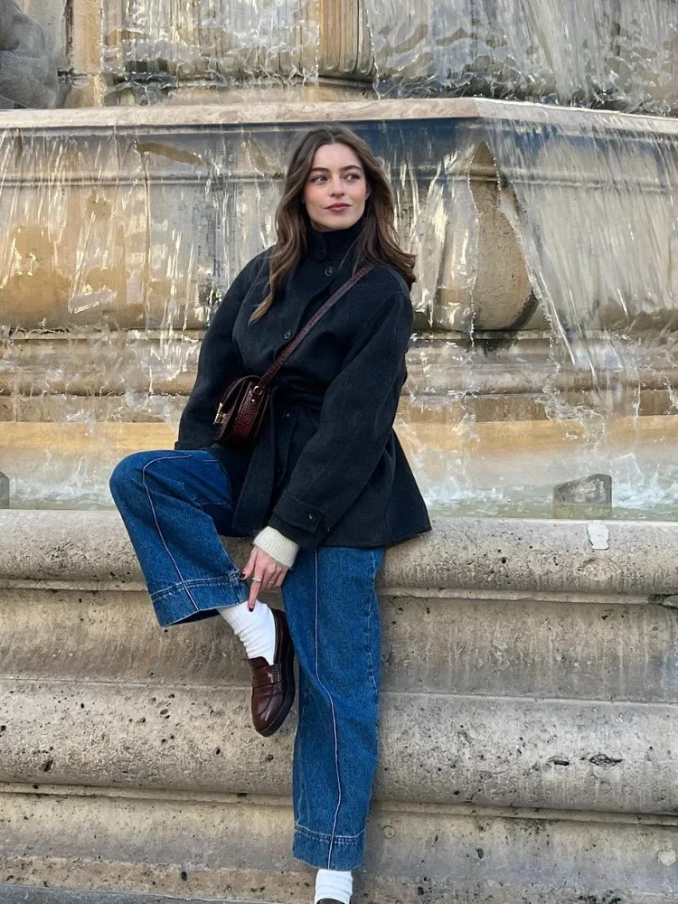 Женское однобортное шерстяное пальто элегантная однотонная куртка на шнуровке с