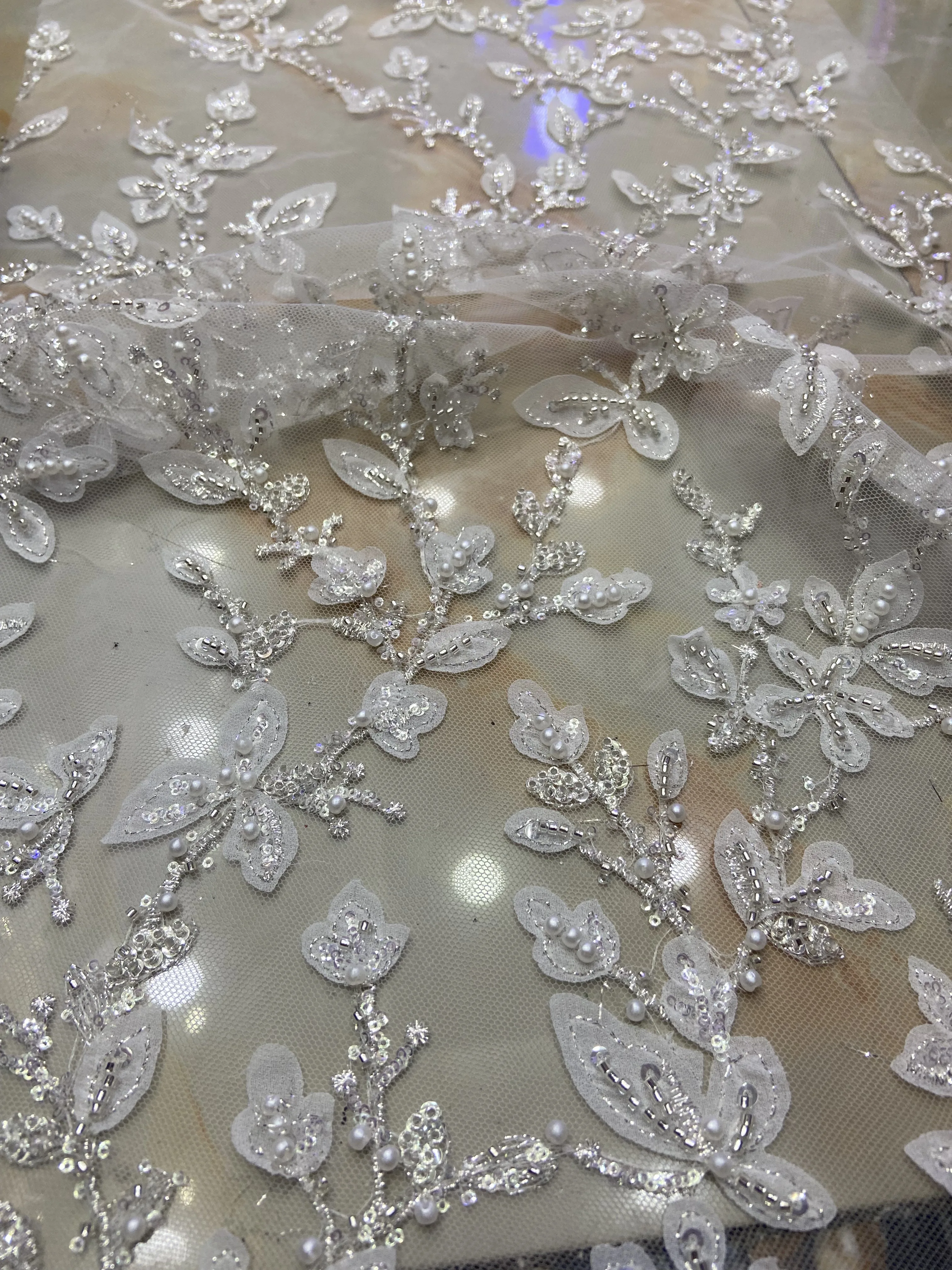 

DST81912 Hot Sale Unique Fashion Africa Lace High Quality Handmade White Embroidery 3D Lace Beads Sequins Party Wedding Dress