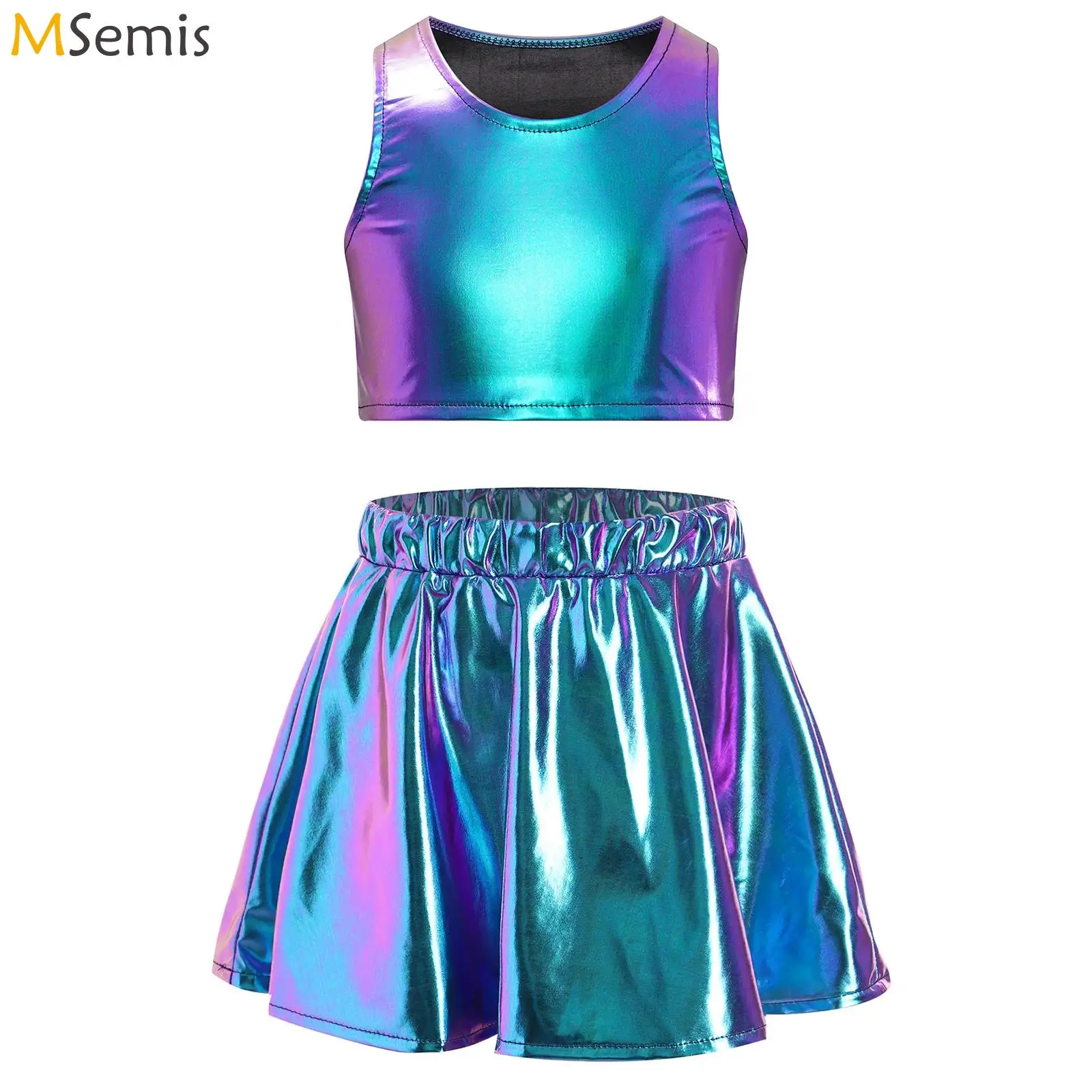 Детский костюм для джазовых танцев девочек блестящая майка с металлическим