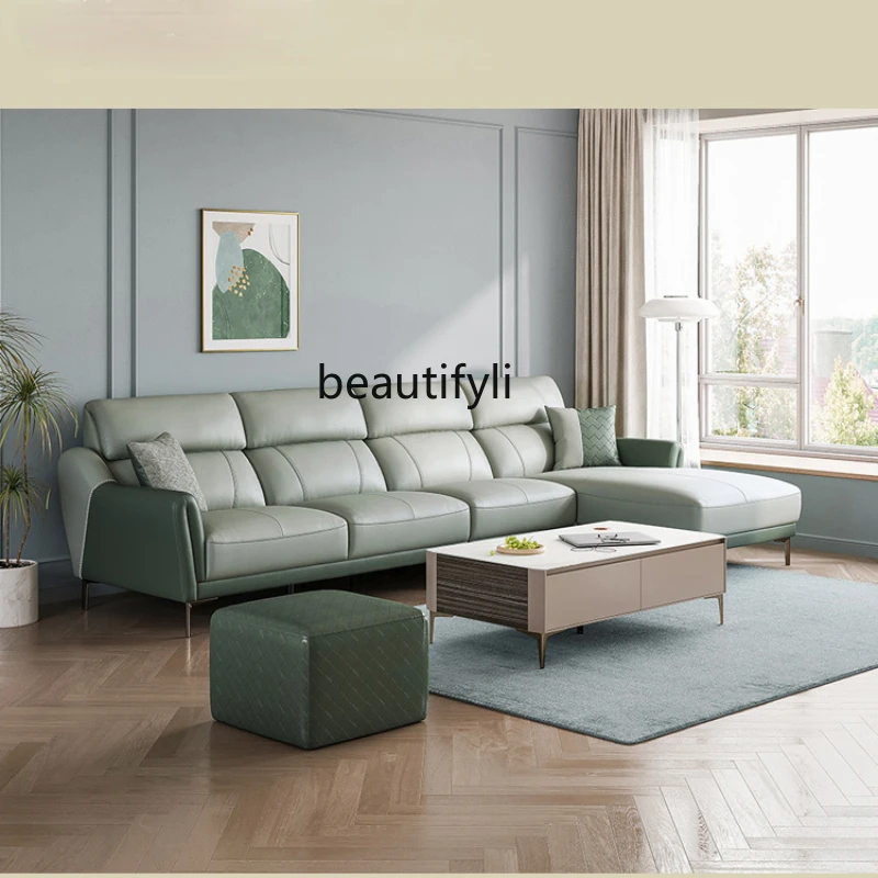 

yj Modern Simple Leather Sofa Home Small Apartment First Layer Cowhide Art Living Room Combination Furniture