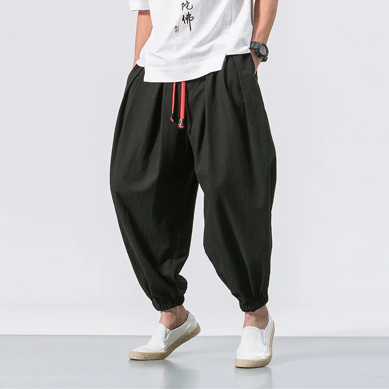 

New Spring Summer Men Loose Harem Pants Chinese Linen Overweight Sweatpants High Quality Casual Brand Oversize Trousers Male