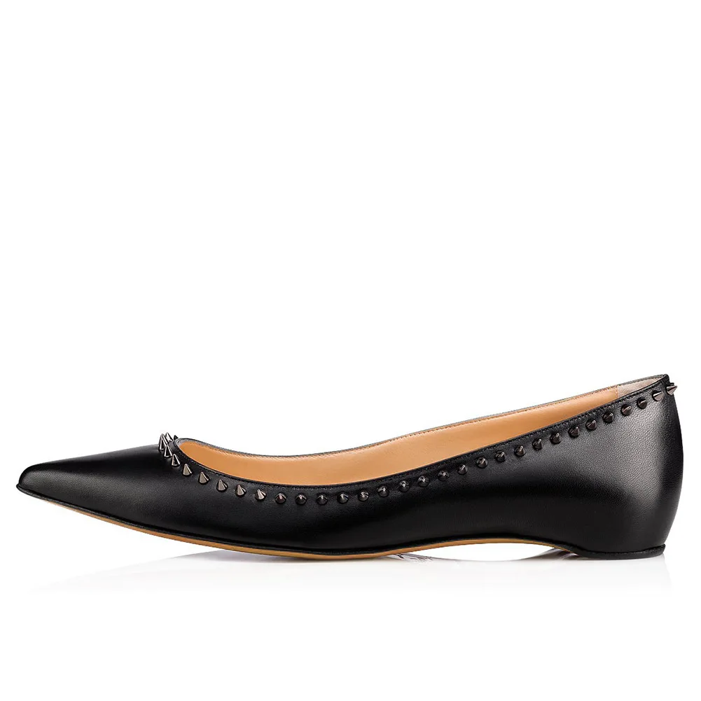 

Pointed Toe Metal Rivet Shoes For Women Solid Color Sleeve Ladies Pumps Shallow Mouth Escarpins Flat Bottom Zapatos Mujer