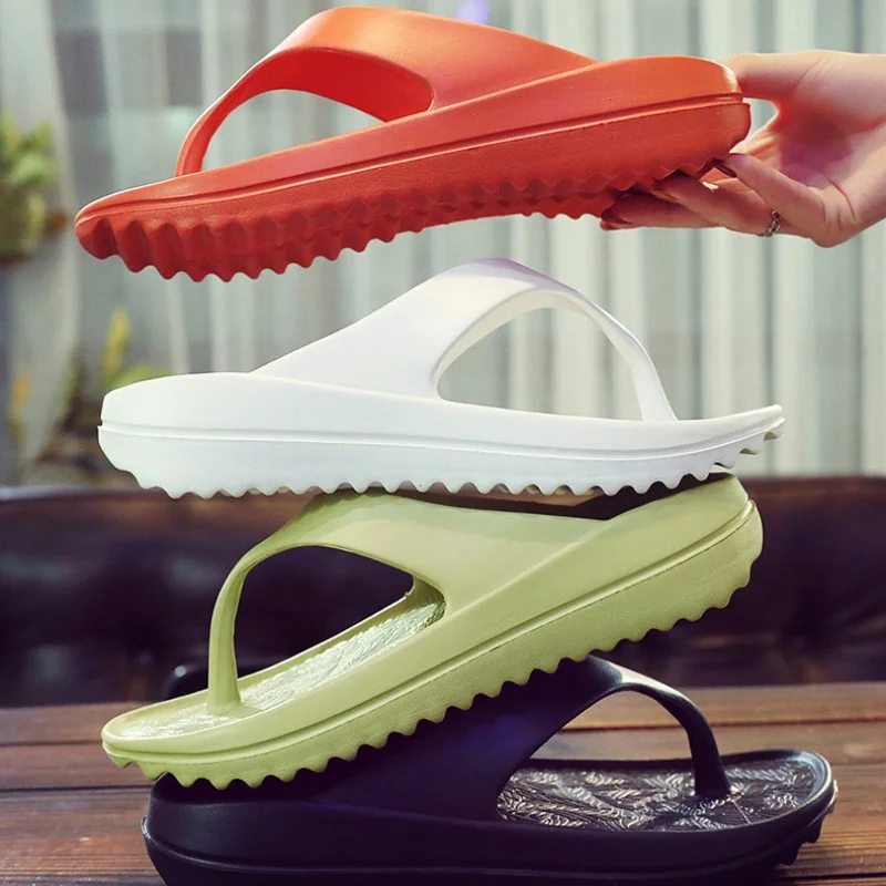 Women Heightening Platform White Flip-Flops Men Summer Leisure Simple Slides Couple Outdoor Sandals Soft Thick-soled Beach Shoes