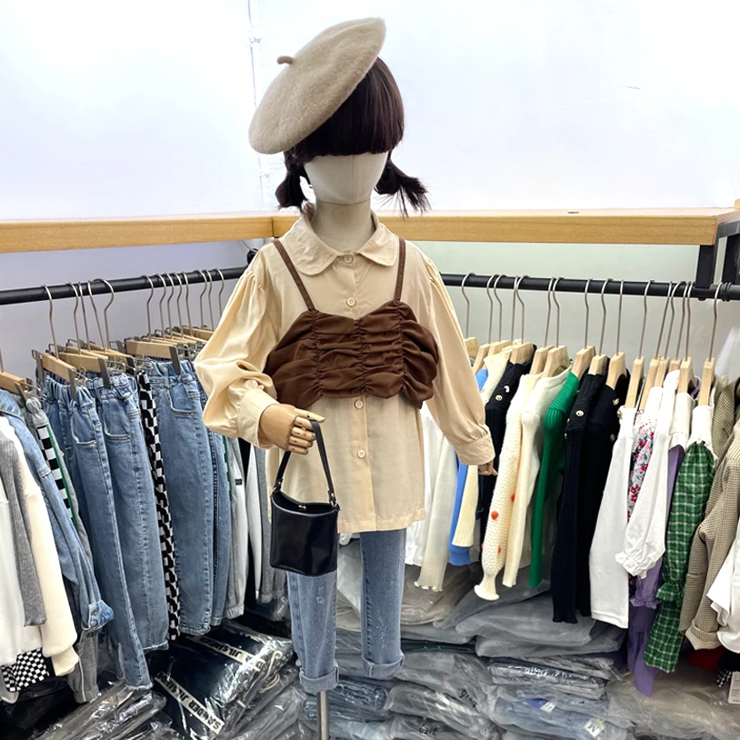 

Girls Long Sleeve Shirt Spring Autumn New Korean Children's Clothing Children 2 Suits Western Style Vest Shirt 3-8 Years Old