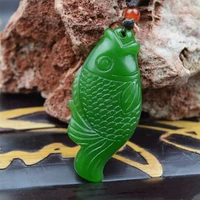 natural green handmade double sided carved fish jade pendant fashion boutique jewelry men and women necklace gift accessories