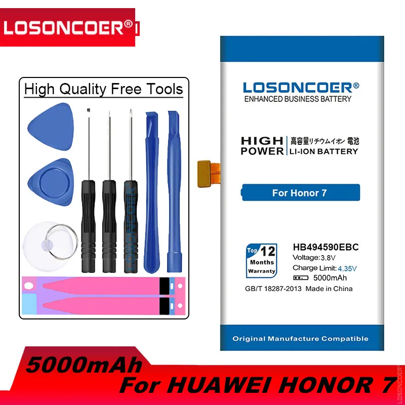 

LOSONCOER 5000mAh New HB494590EBC Battery For Huawei Honor 7 Glory PLK-TL01H ATH-AL00 PLK-AL10 Batteries+Quick Arrive