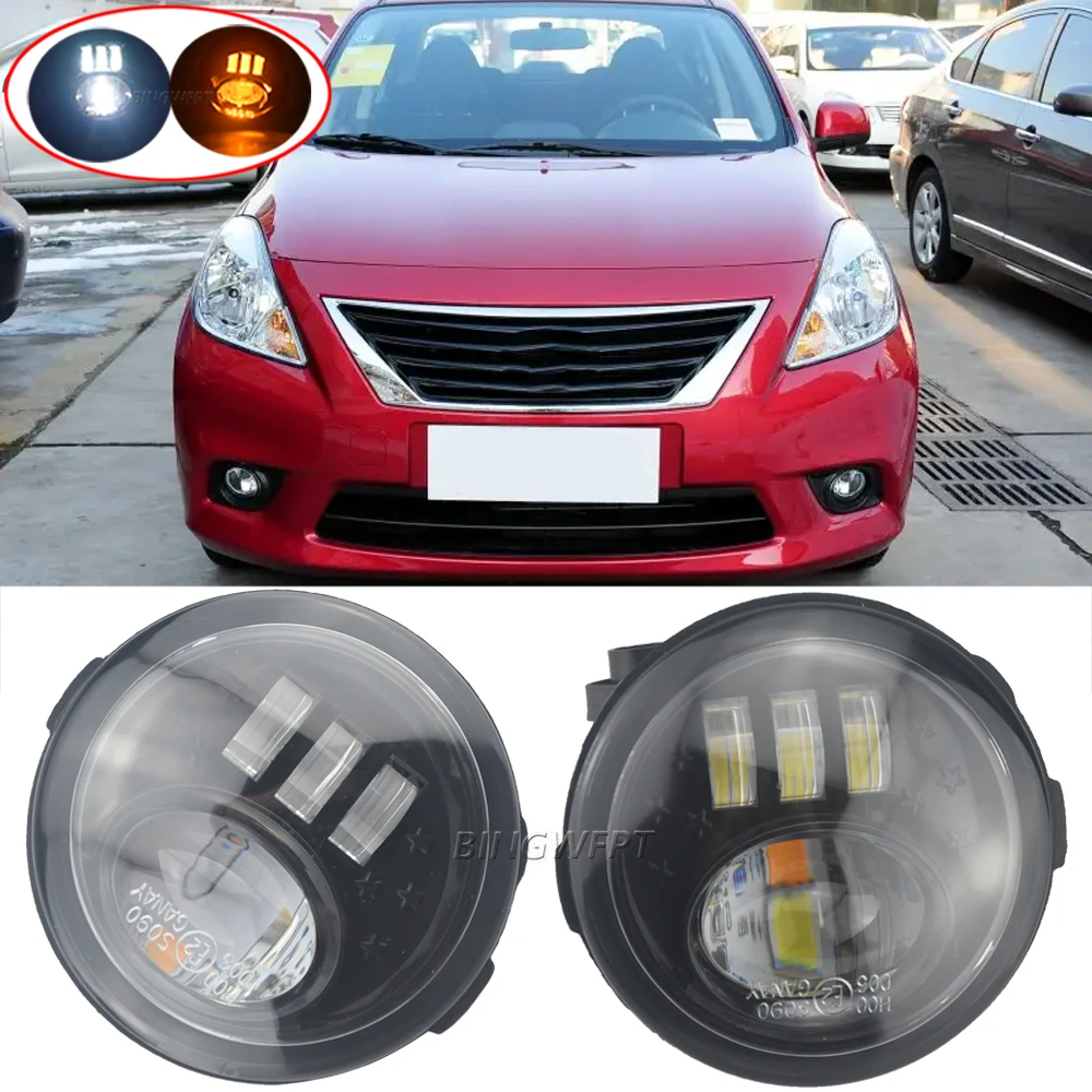 

(Left + Right) Fog Light Assembly For Nissan Versa 2007 2008 2009 2010 2011 2012 2013 2014 Front Bumper LED Fog Lamp DRL 12V