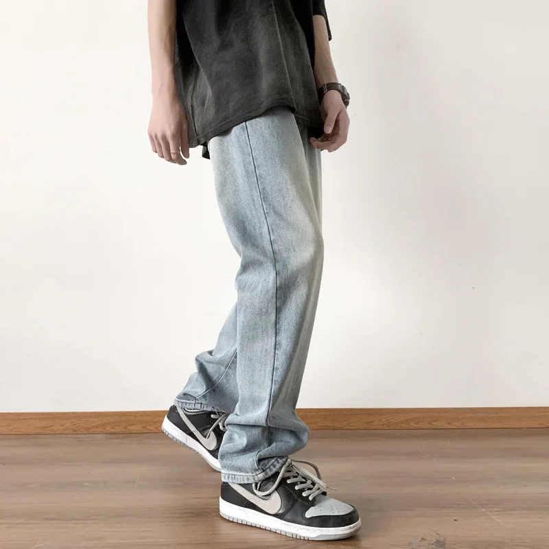 Summer Fashion Trends Thin Jeans for Men Straight Leg Denim Pants Teenage Slim Fit Distressed Floor Trousers Hip Hop Streetwear