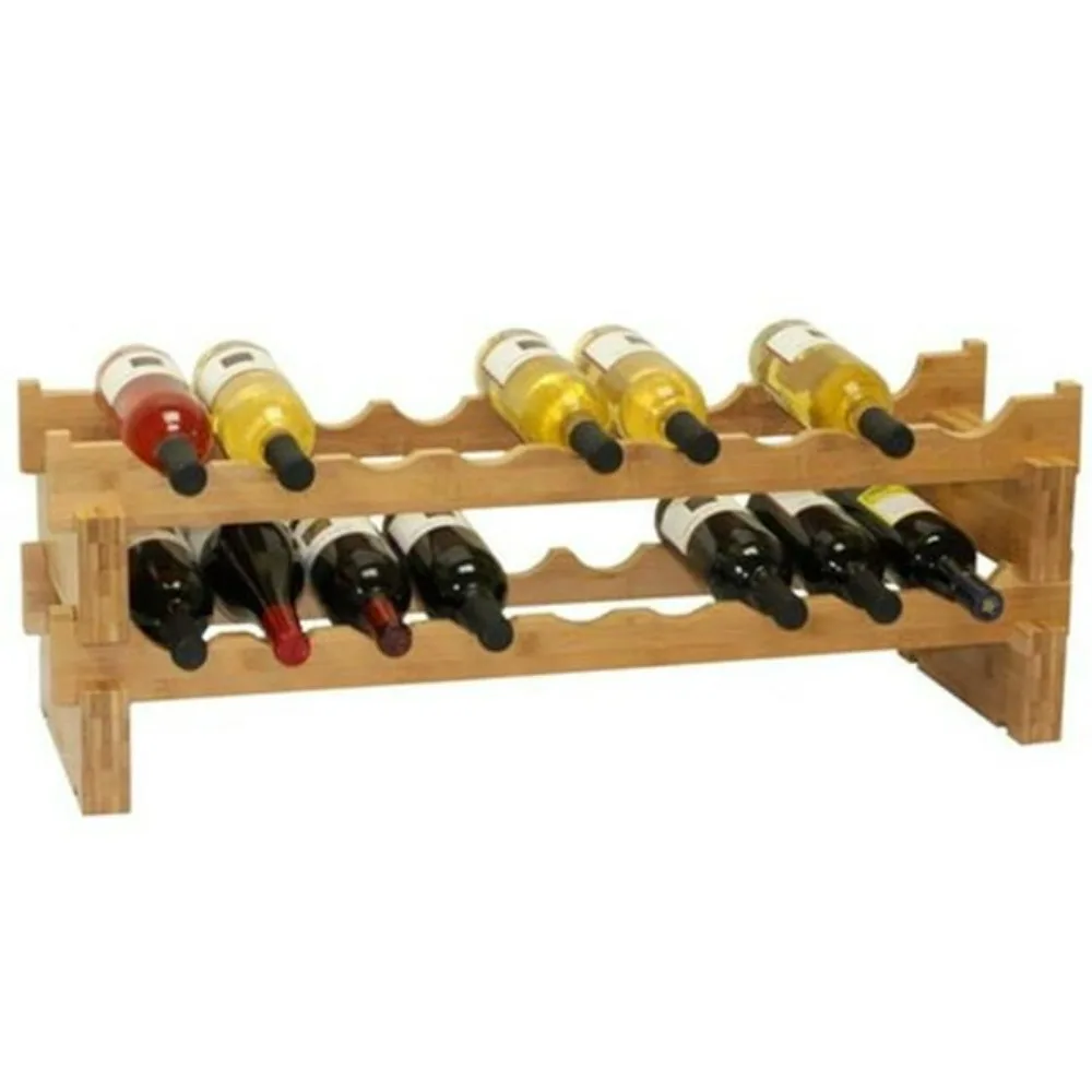 

Wine Bottle Holder Free Shipping 18-Bottle Stackable Bamboo Wine Rack Barware Kitchen Dining Bar Home Garden