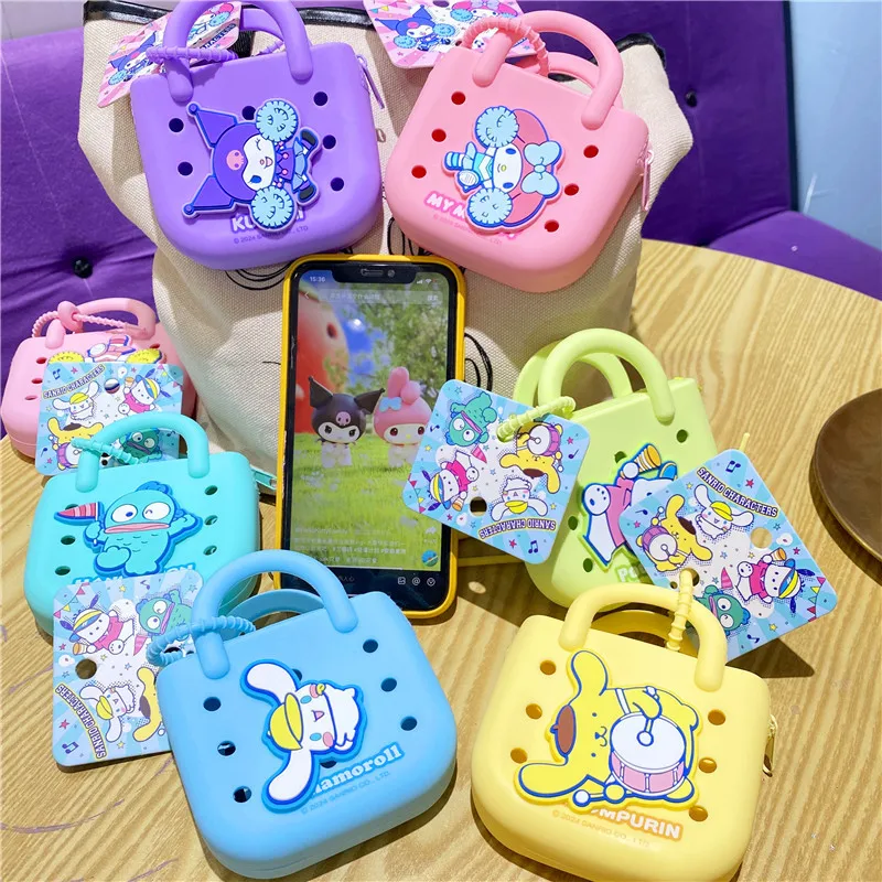 Kawaii Sanrio Hello Kitty Keychain Wallet Cinnamoroll Coin Purse Key Chain Kuromi Storage Bag Earphone Mini Girl Birthday