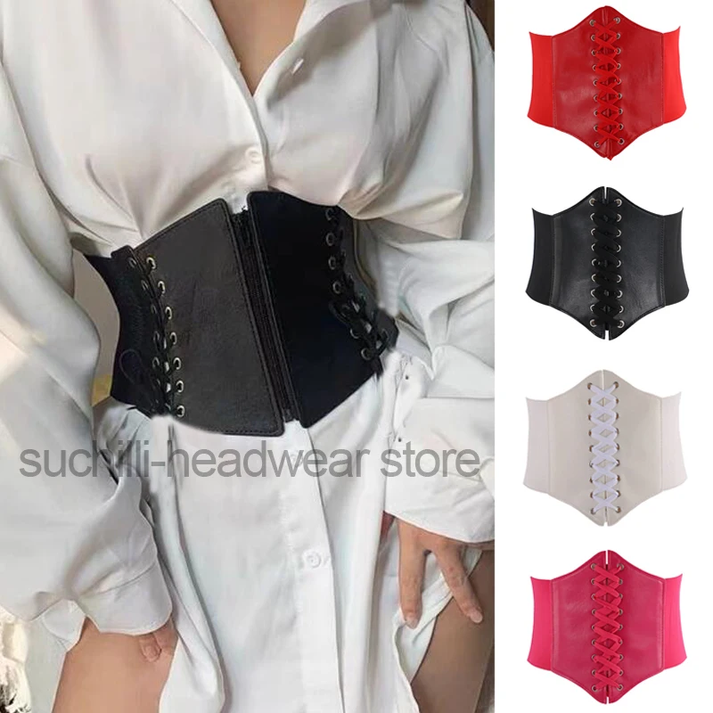 

2023 Corset Wide Belts Pu Leather Punk Slimming Body Waistband for Women Elastic Waistbelt Body Shapewear Bustier Dress Girdle