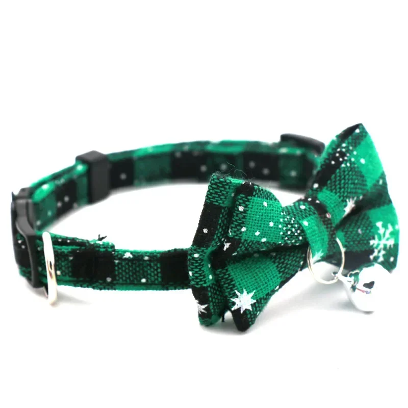 Weihnachten Bowknot Katze kleines Hunde Halsband mit Glocke Plaid Schneeflocke verstellbare abtrenn bare Haustier Schnalle