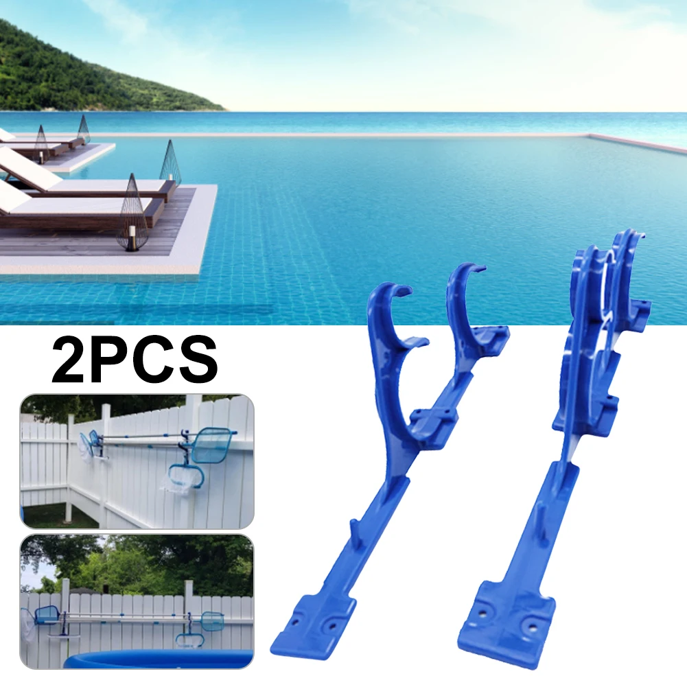 

2Pcs Pool Pole Hanger Hook Multi-purpose Plastic Holder for Telescoping Poles Leaf Rakes Vacuum Hose Brushes Skimmers Nets Blue