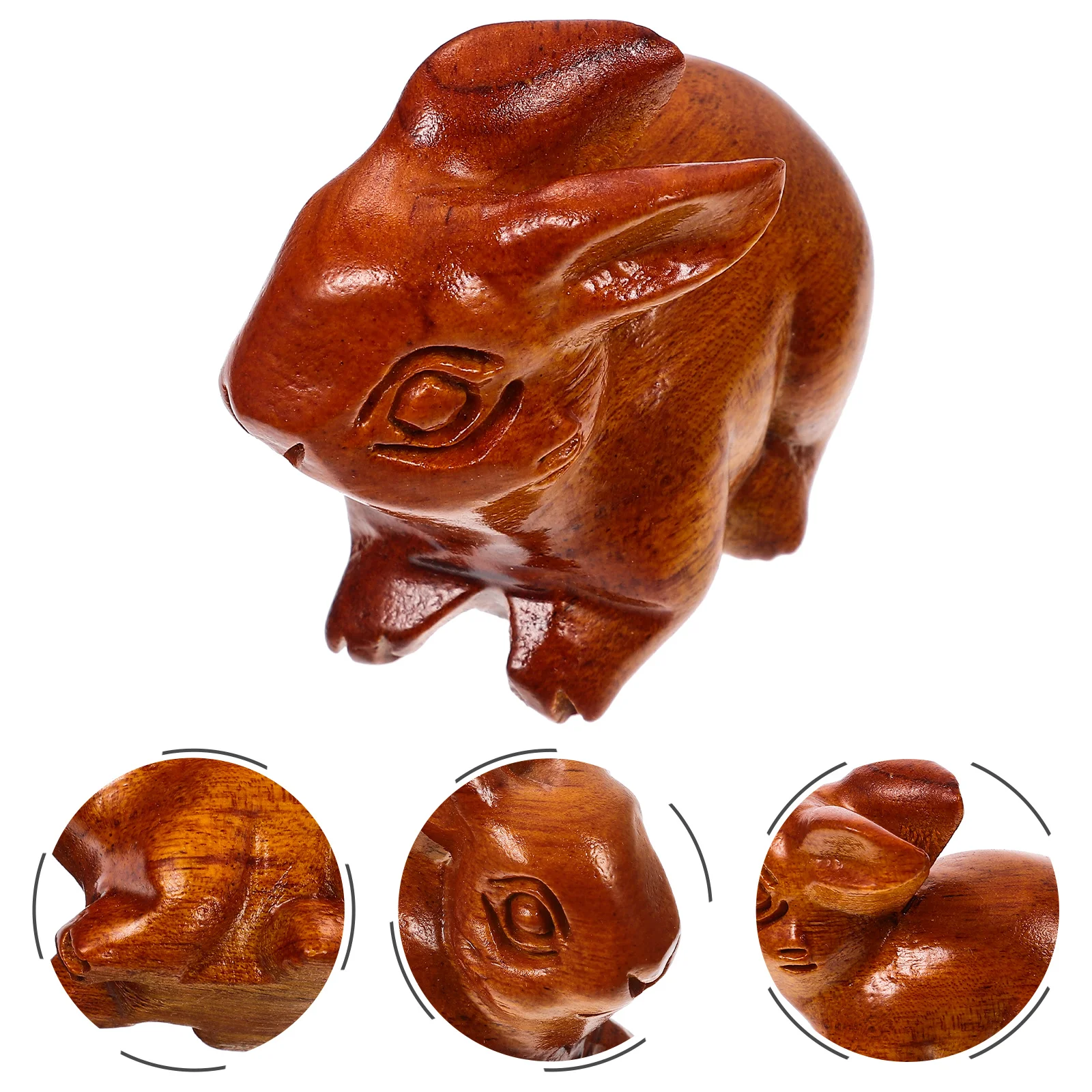

Wood Carving Rabbit Statue Desktop Decorative Bunny Statue Home Office Decor