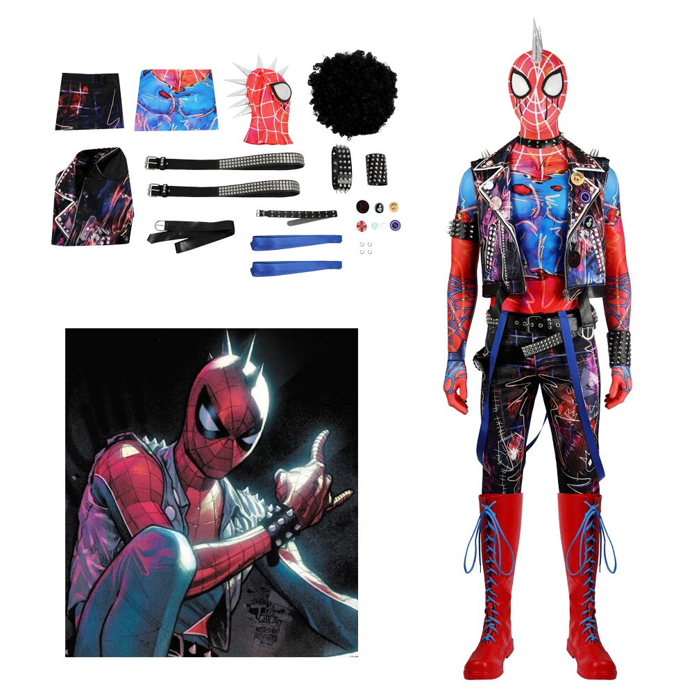

Spider Cosplay Costume Across Suit Verse Spider Punk Hobart Hobie Brown Cosplay Jumpsuit No Shoes Halloween Carnival Party Suit