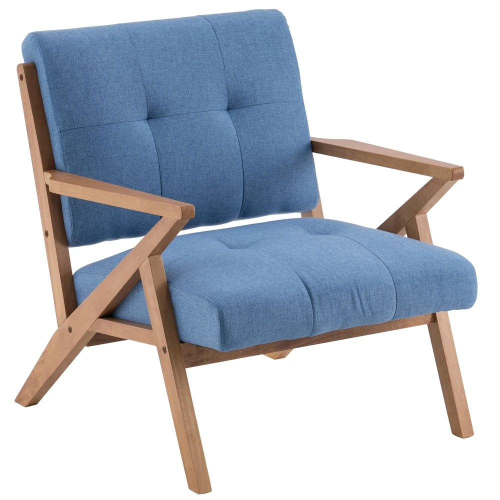 

Single Sofa Chair 78x73x79CM Solid Wood K-Shaped Retro Fabric Recreational Chair Denim Blue[US-Stock]