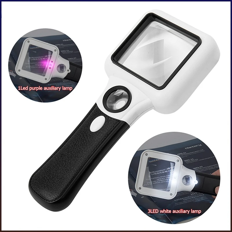 5x45x Handheld Illuminated Magnifier with LED Light UV Lamp Magnifying Glass Reading Magnification Loupe Glass Jewelry Magnifier
