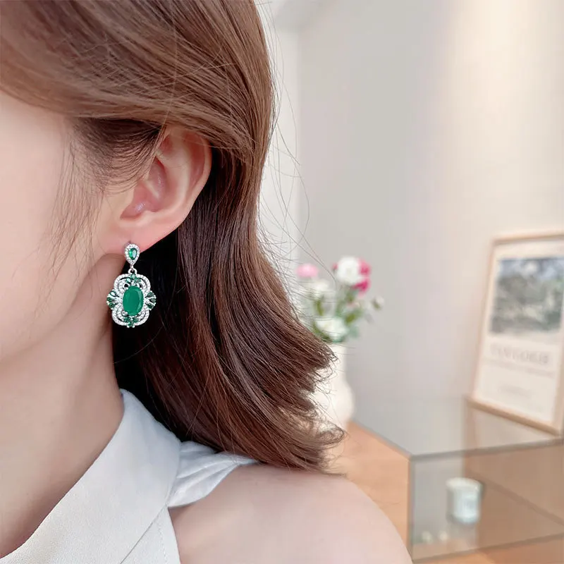 FXLRY легкие роскошные изумрудные циркониевые S925 серебряные иглы элегантные