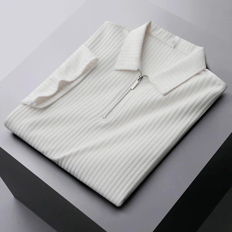 

quality High luxury Paul top ice silk short sleeved polo shirt men's slim Lapel summer high-end casual stripe knitted T-shirt