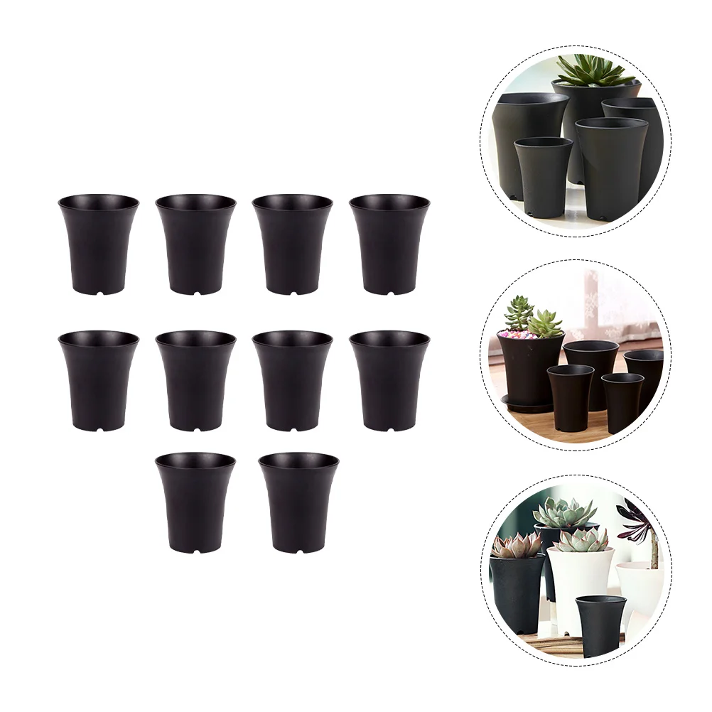 

10Pcs Black Plastic Flowerpots Succulent Flower Planter with Drainage Hole