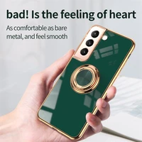 luxury plating ring bracket phone case for samsung galaxy s22 s21 s20 note 20 ultra s10 plus a52 a72 a32 soft protective cover