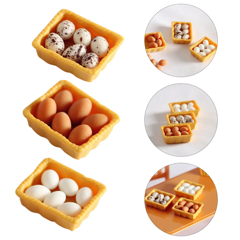 

3 Sets Mini Boxed Eggs Kids Miniature Pretend Play Models Resin Kit Decors Simulation Adorns House Scene Child Household