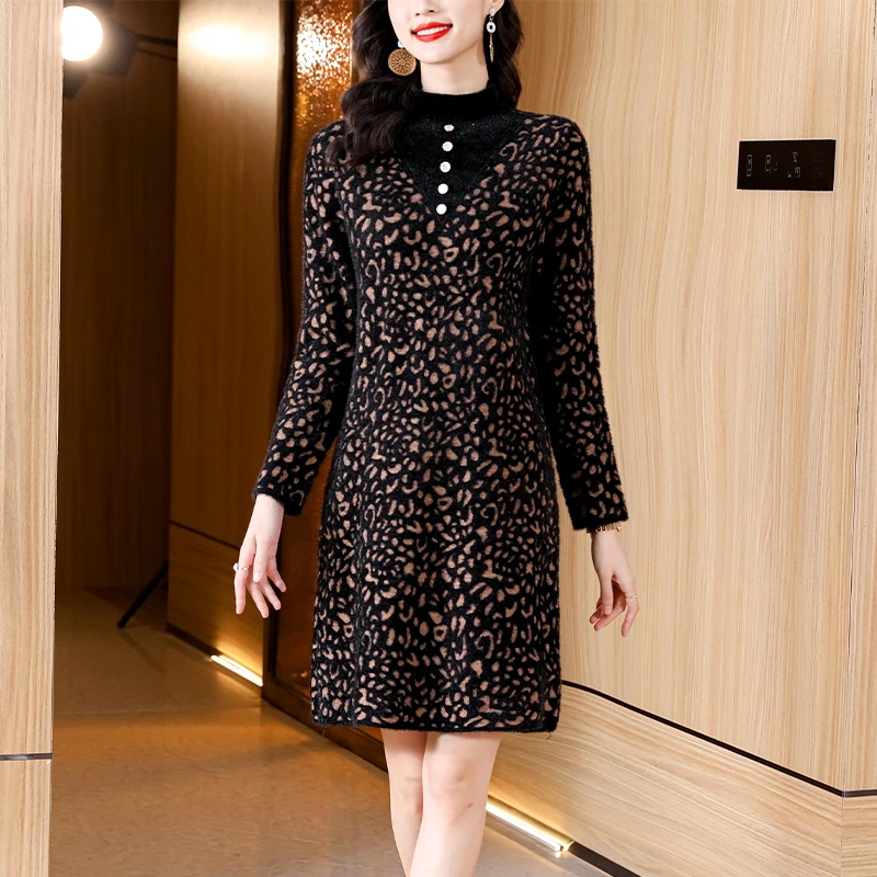 

2022 New Fashion Black Wool Knitted Dress Women's Autumn And Winter Relaxed Temperament Premium Elegant Loose Skirt Dress